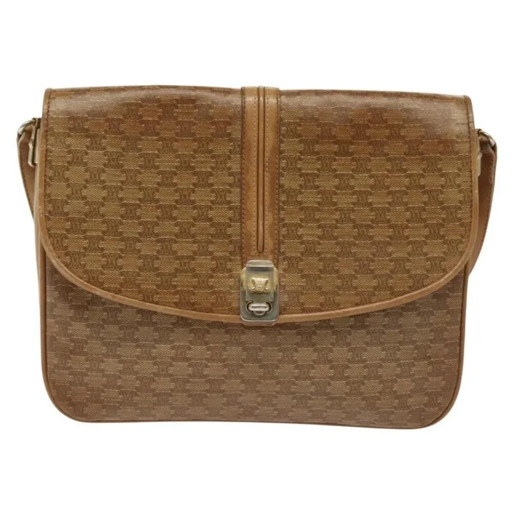 Authentic CELINE Macadam Canvas Shoulder Bag PVC Beige Gold - Picture 5 of 16